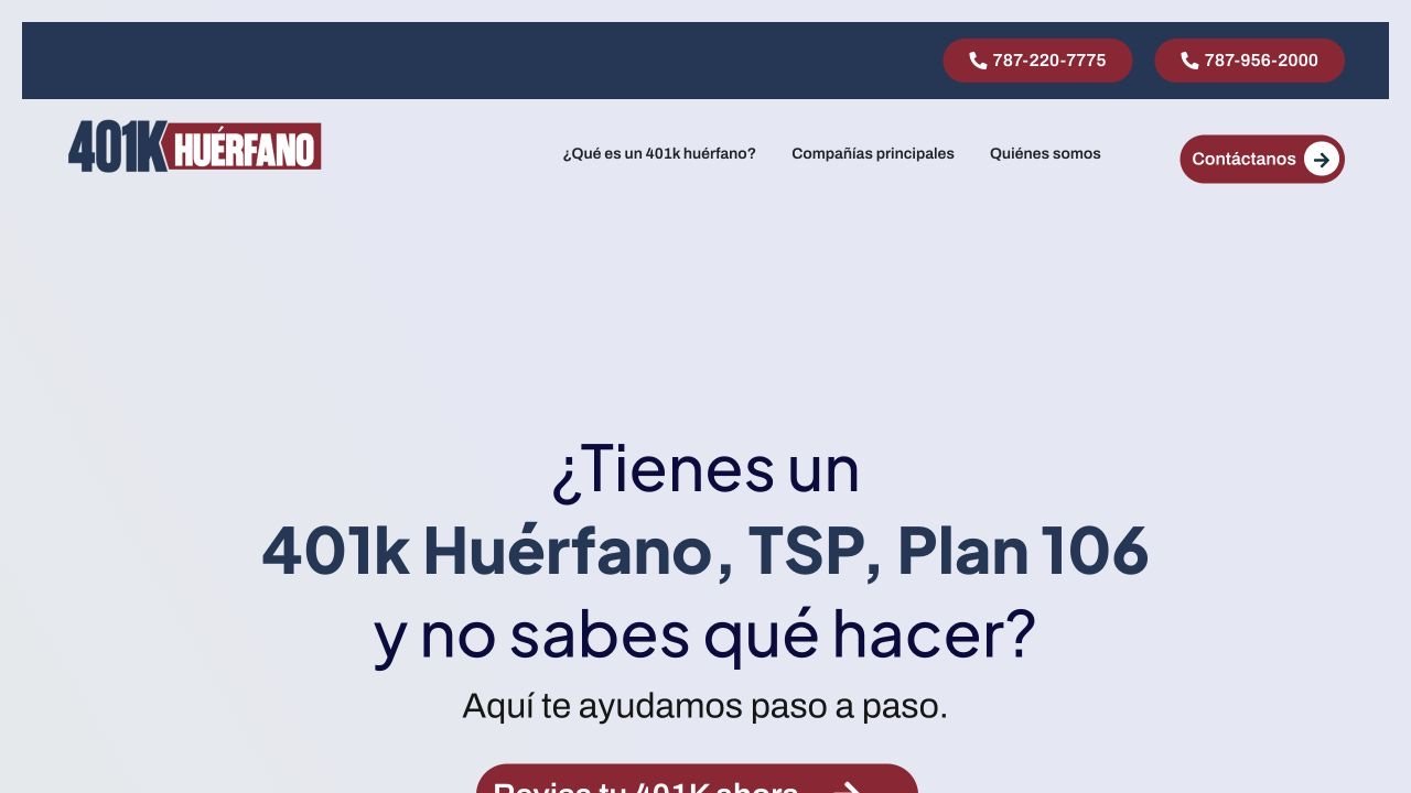 Captura del sitio web de 401k Huérfano